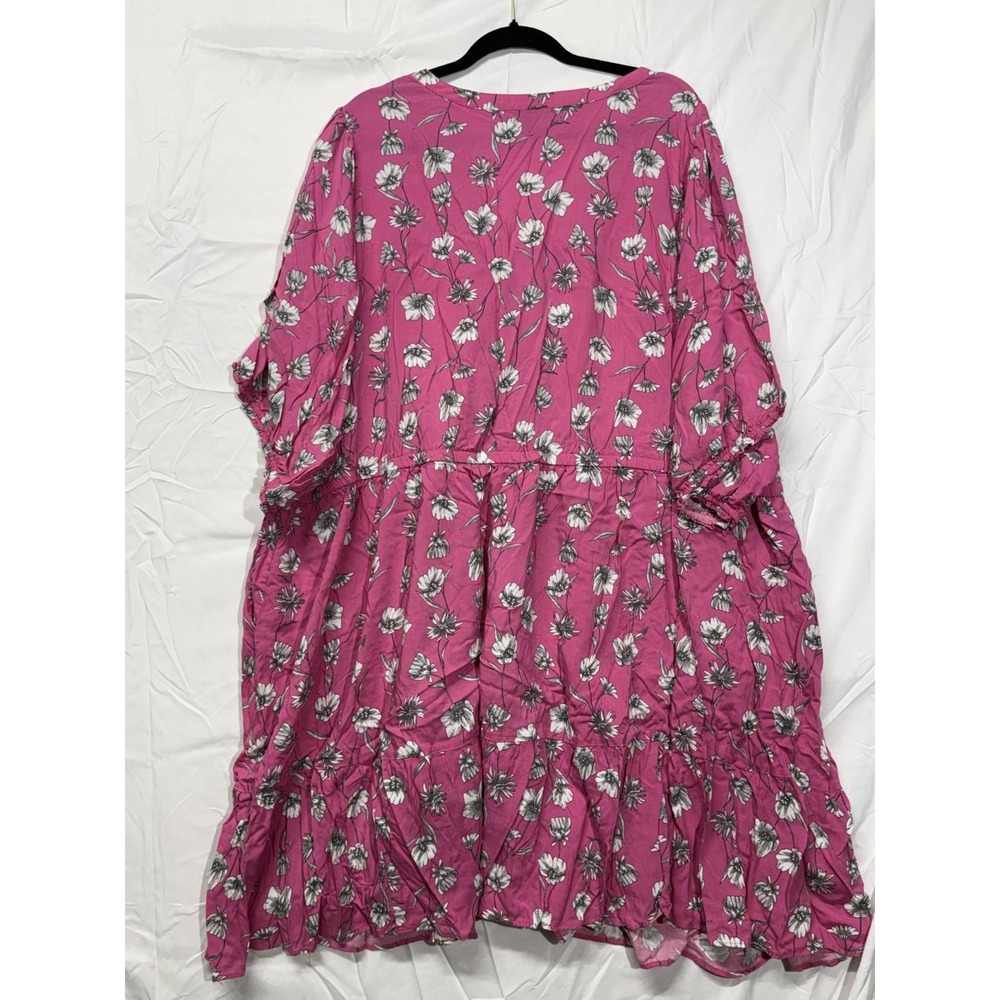 Torrid Top Womens 6 Vibrant Pink vibrant pink Floral V-Neck Puff‎ Sleeve Dress - Picture 7 of 10